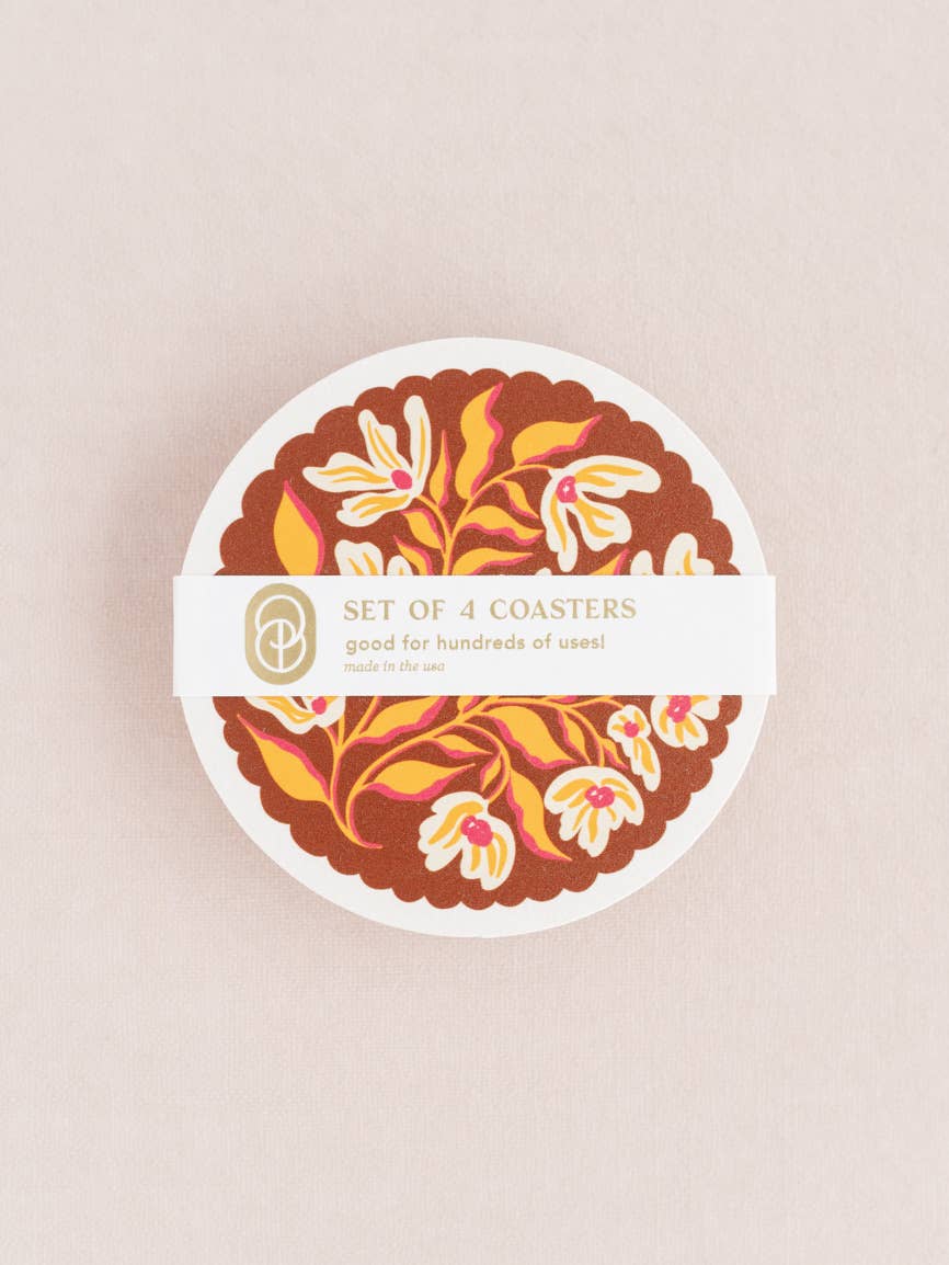 Pumpkin Spice Floral Scalloped Coasters - Set of Four