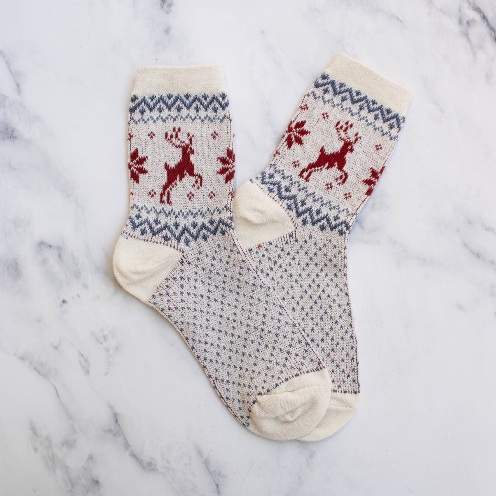 Women's Christmas Deer Socks: Ivory
