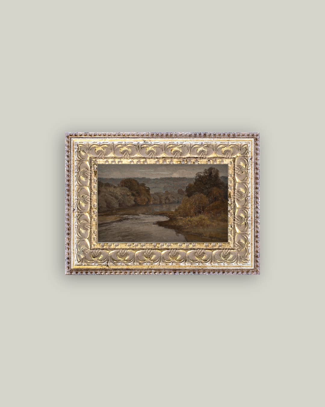 Autumn River Framed Antique Art: 20x11