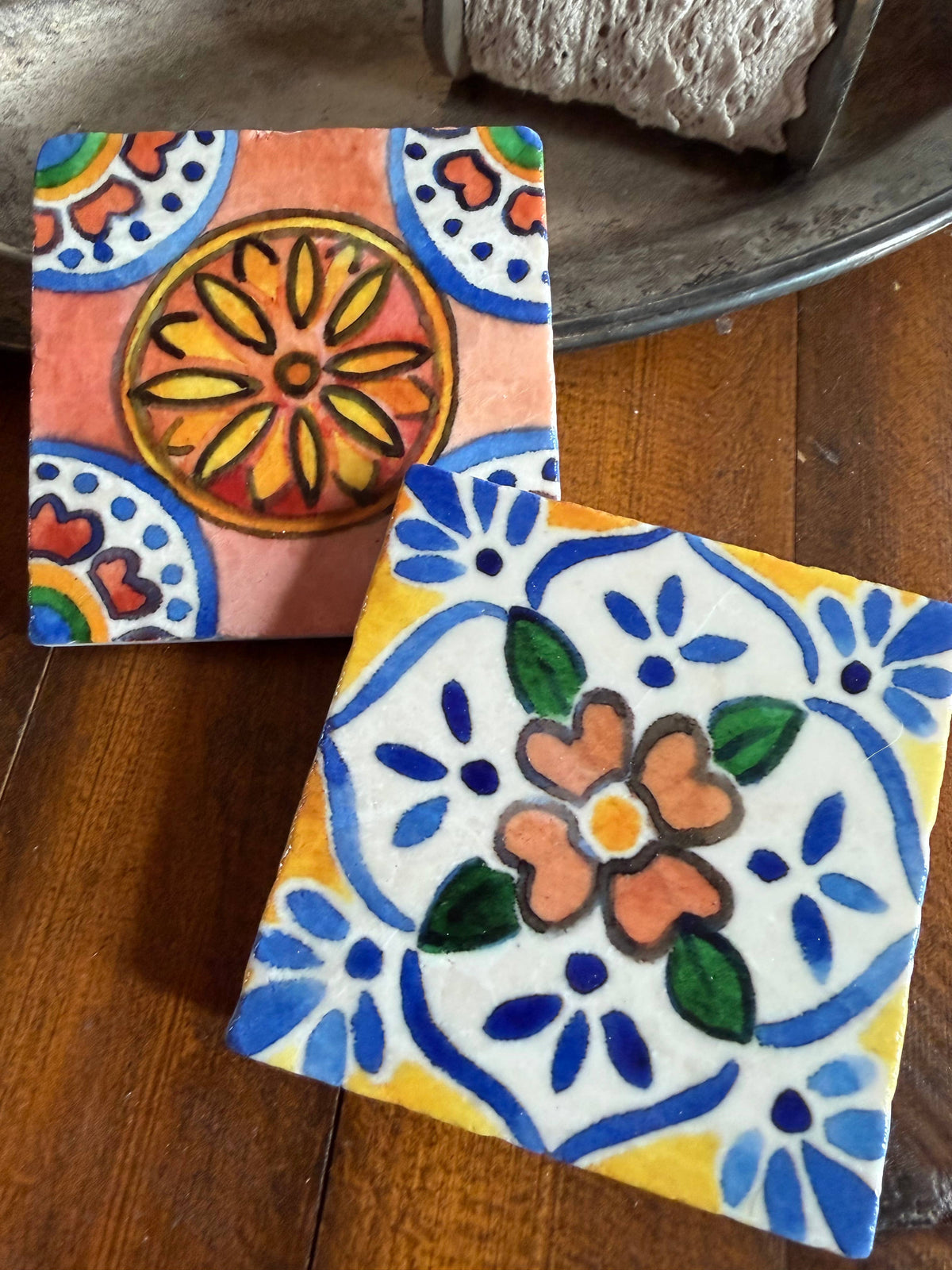Watercolor Talavera stone coasters
