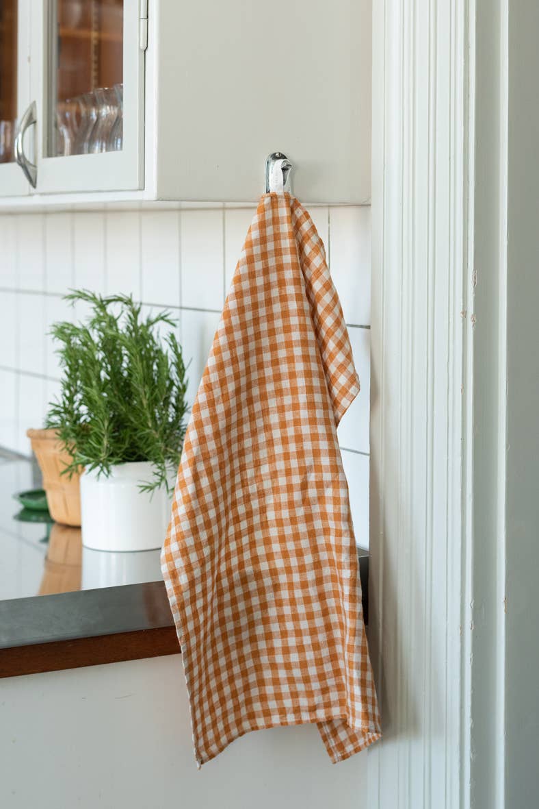 Linen Kitchen Cloth -- Orange Check