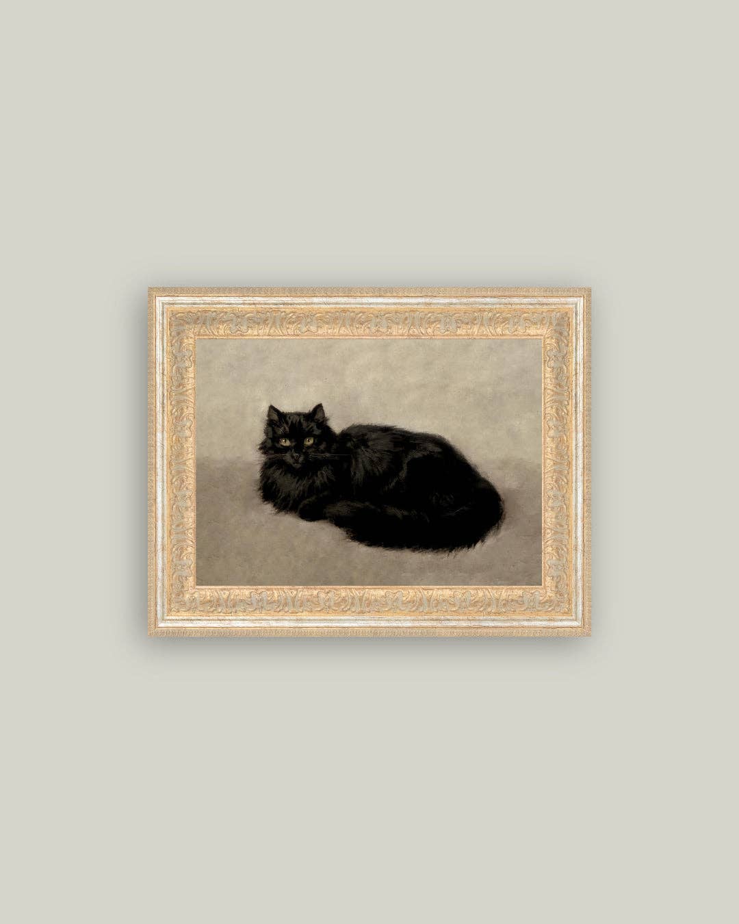 Black Cat Framed Antique Art: 12x10