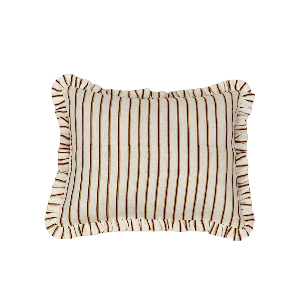 Ochre Shadow Stripe Block Printed Ruffle Pillow
