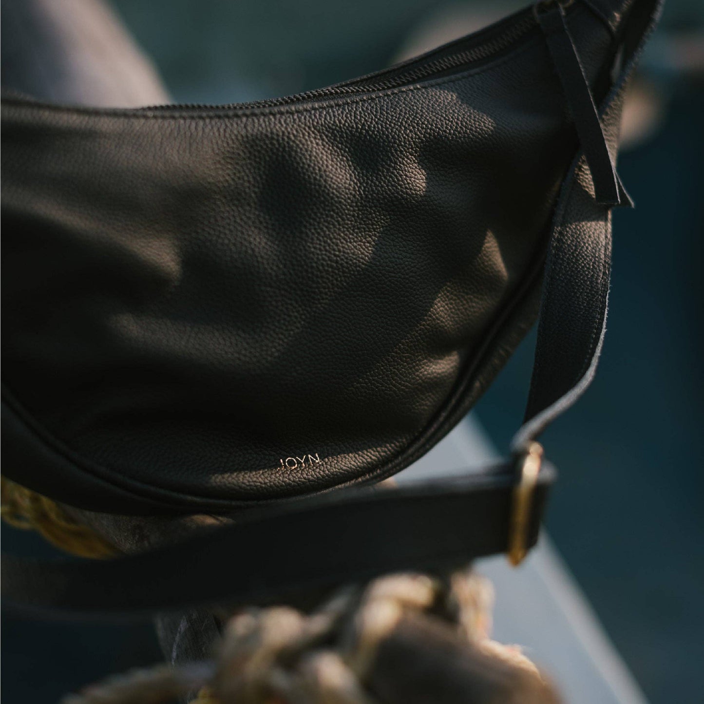 Leather Moon Sling Bag - in Black