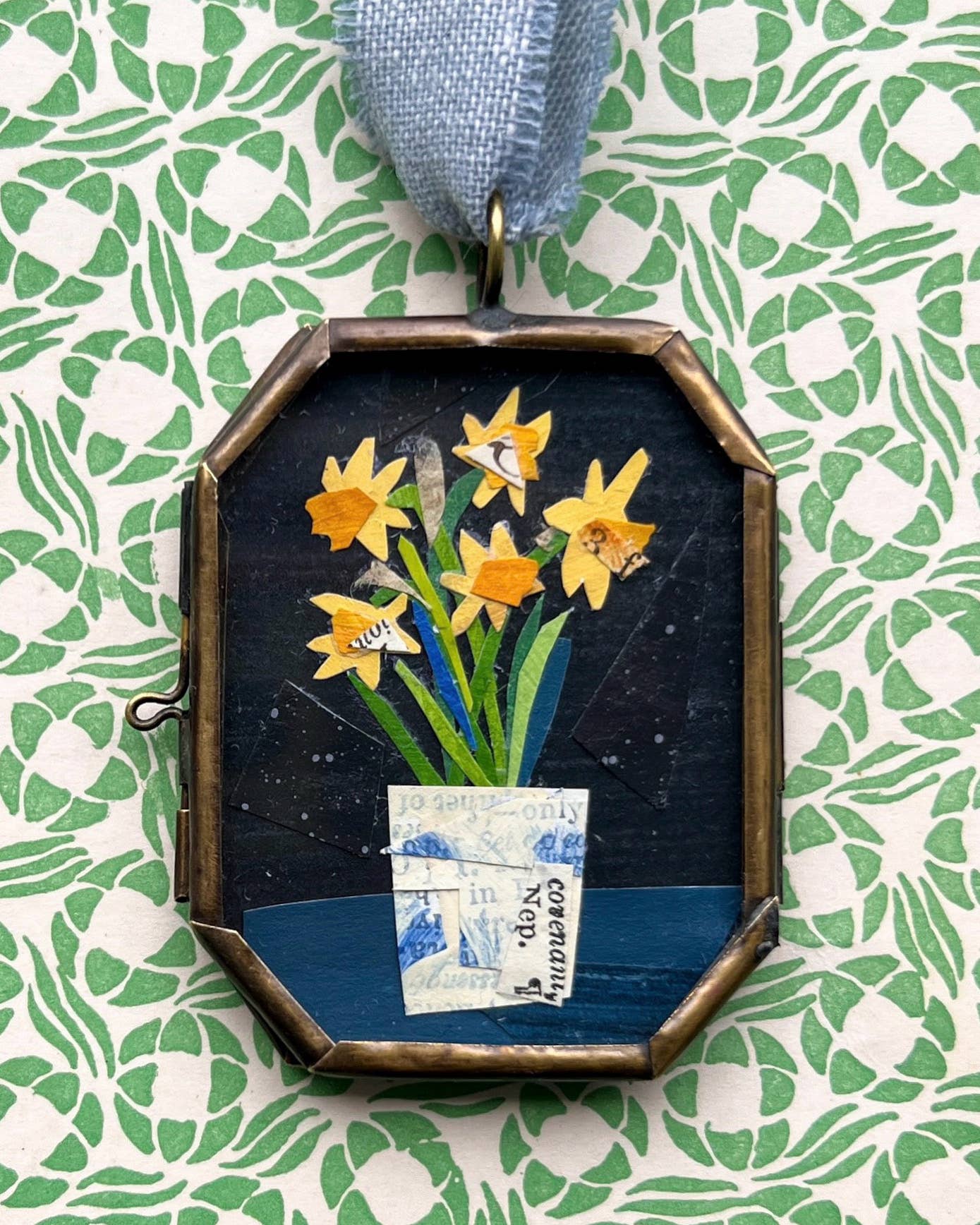 Daffs in Blue - Handmade Art Locket