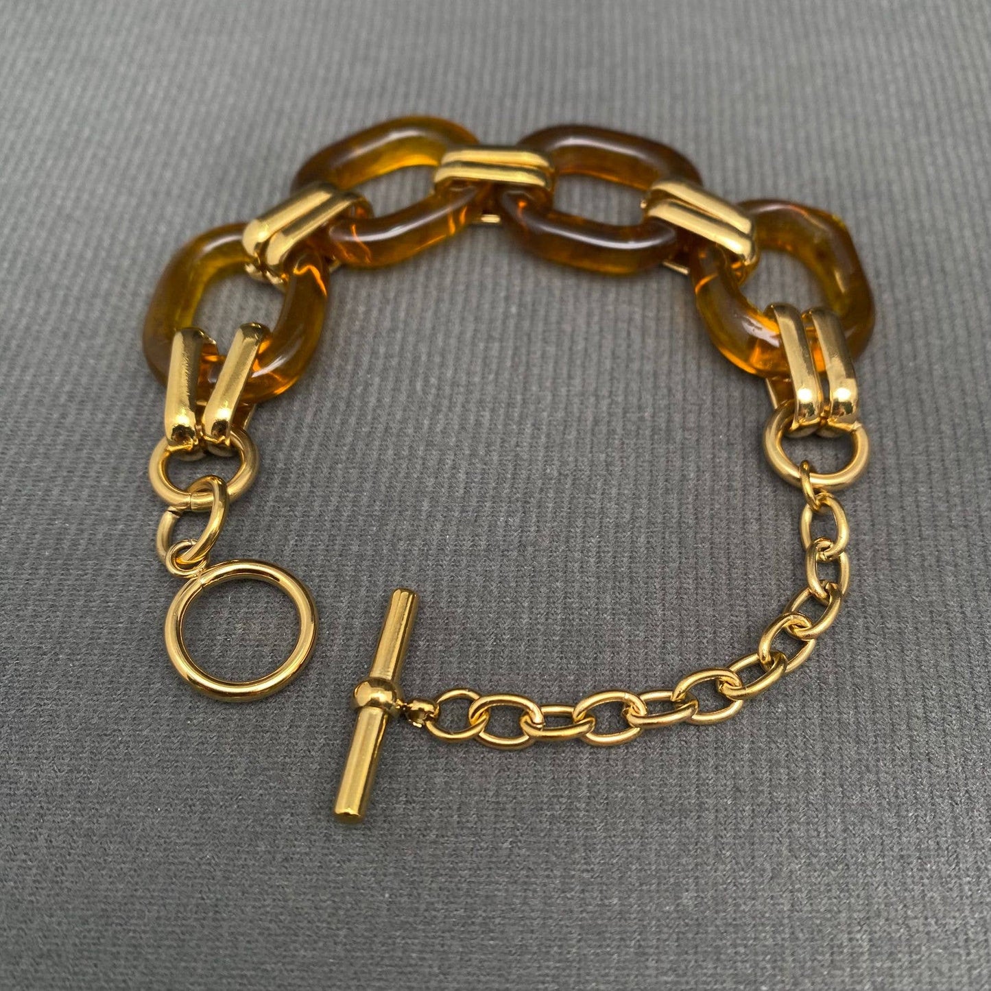 18K Gold Plated Stainless Steel Acetate Linked Bracelet - FGS