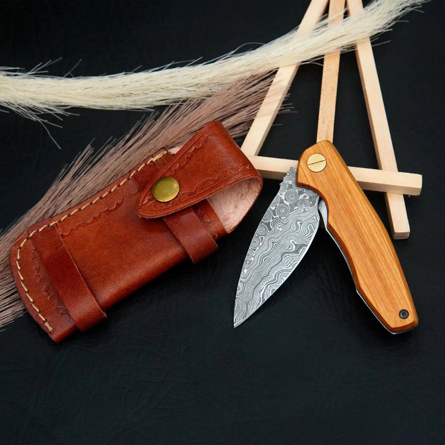7.0' Handmade damascus pocket knife, Ball bearings fast open