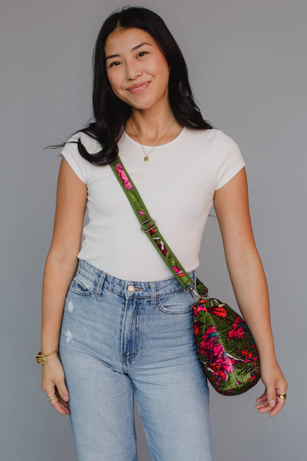 Velvet Floral Crossbody - Olive