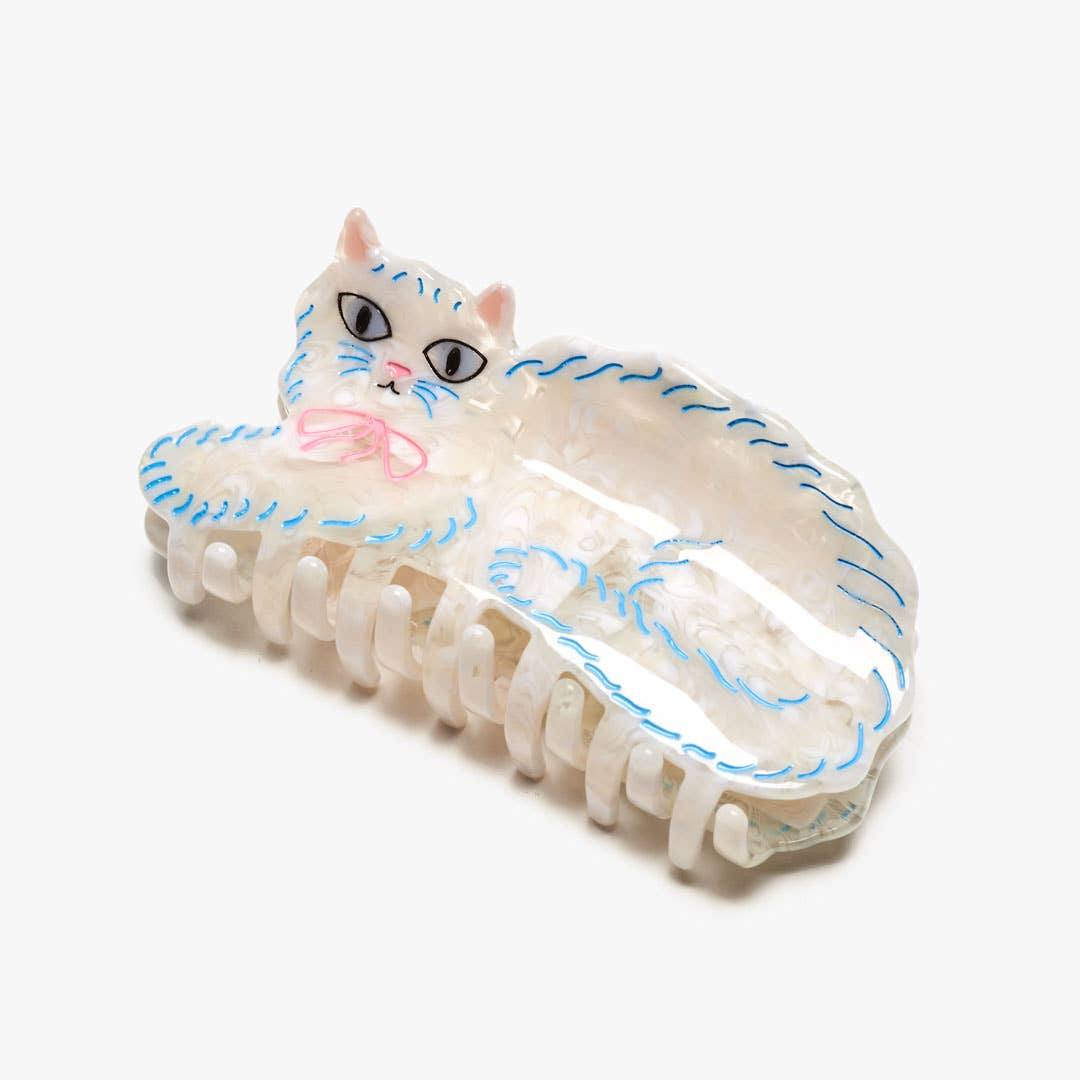 Pretty Kitty White Persian Cat Hair Claw with Pink Bow
