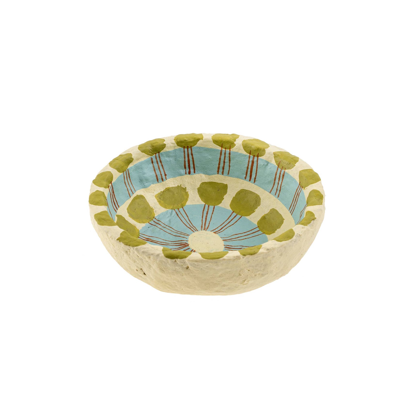 Painted Paper Mache Mini Bowl, Blue Stripe