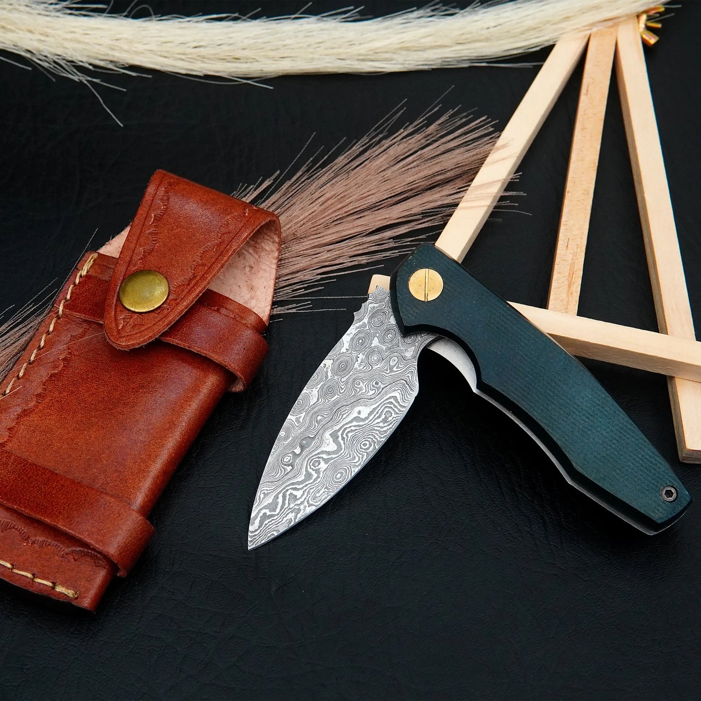 7.0' Handmade damascus pocket knife, Ball bearings fast open