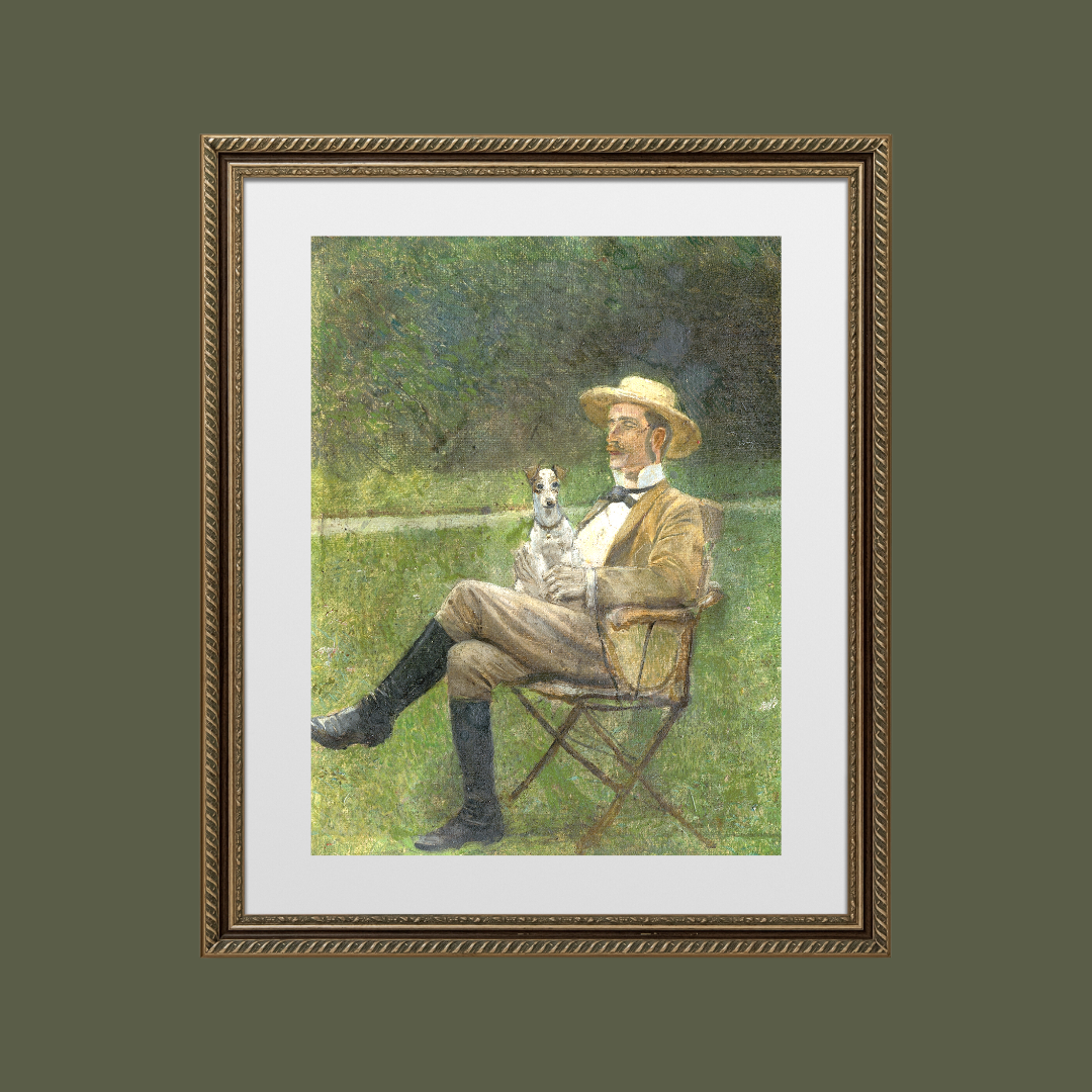 Man with Dog Antique Art Print