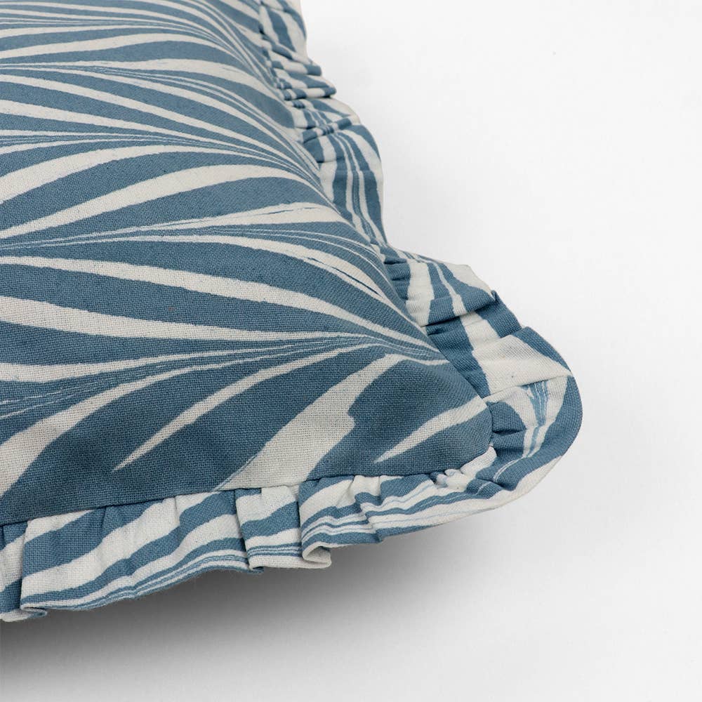 Blue Banyan Block Printed Ruffle Pillow