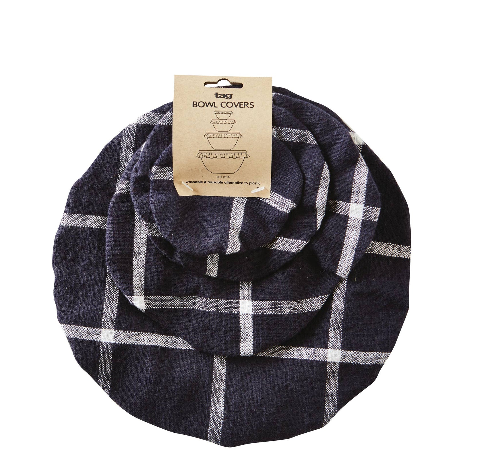 Classic Check Bowl Cover Set of 4 - Black