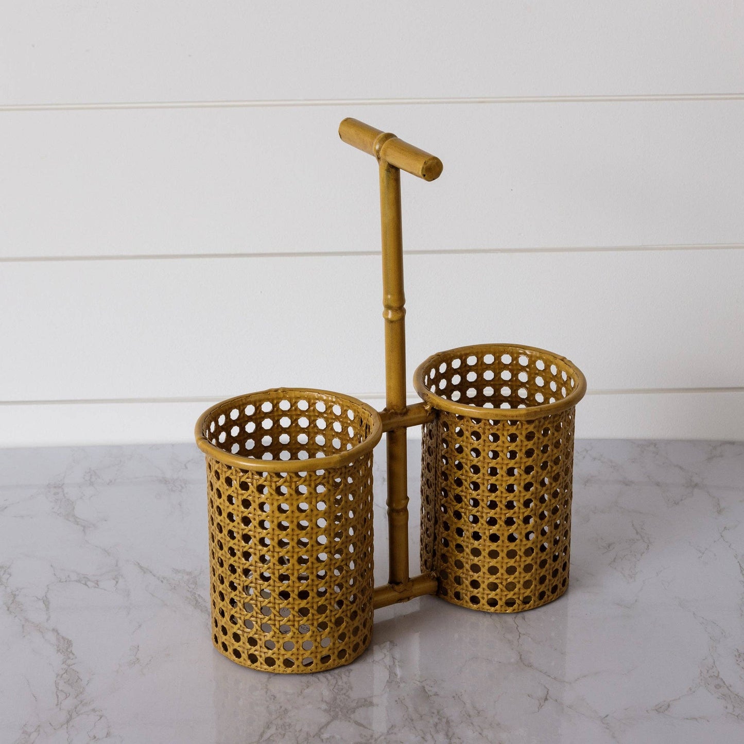 Utensil Holder - Metal Caning And Bamboo