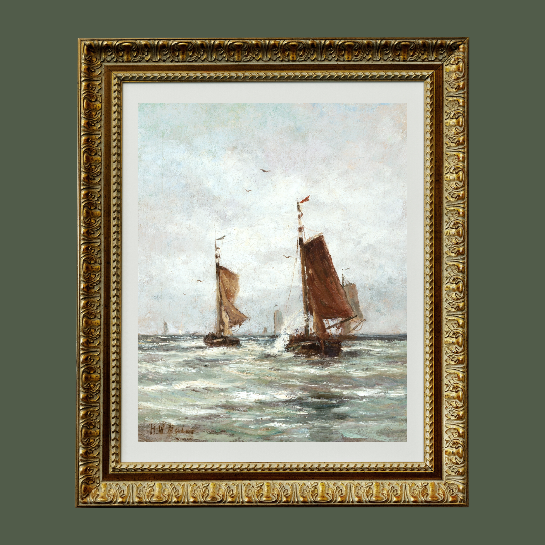 Fishing on the Choppy Sea Antique Art Print