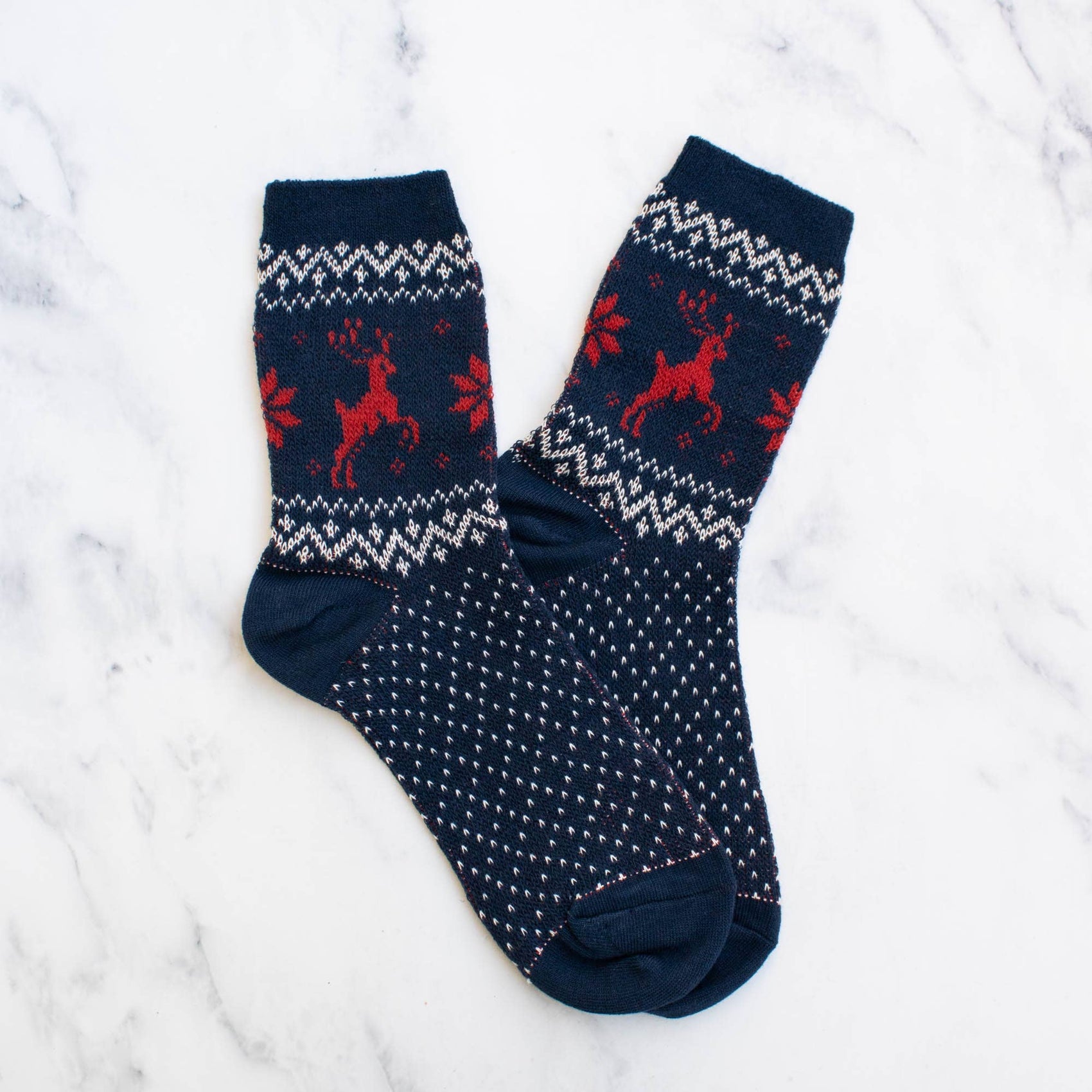 Women's Christmas Deer Socks: Navy