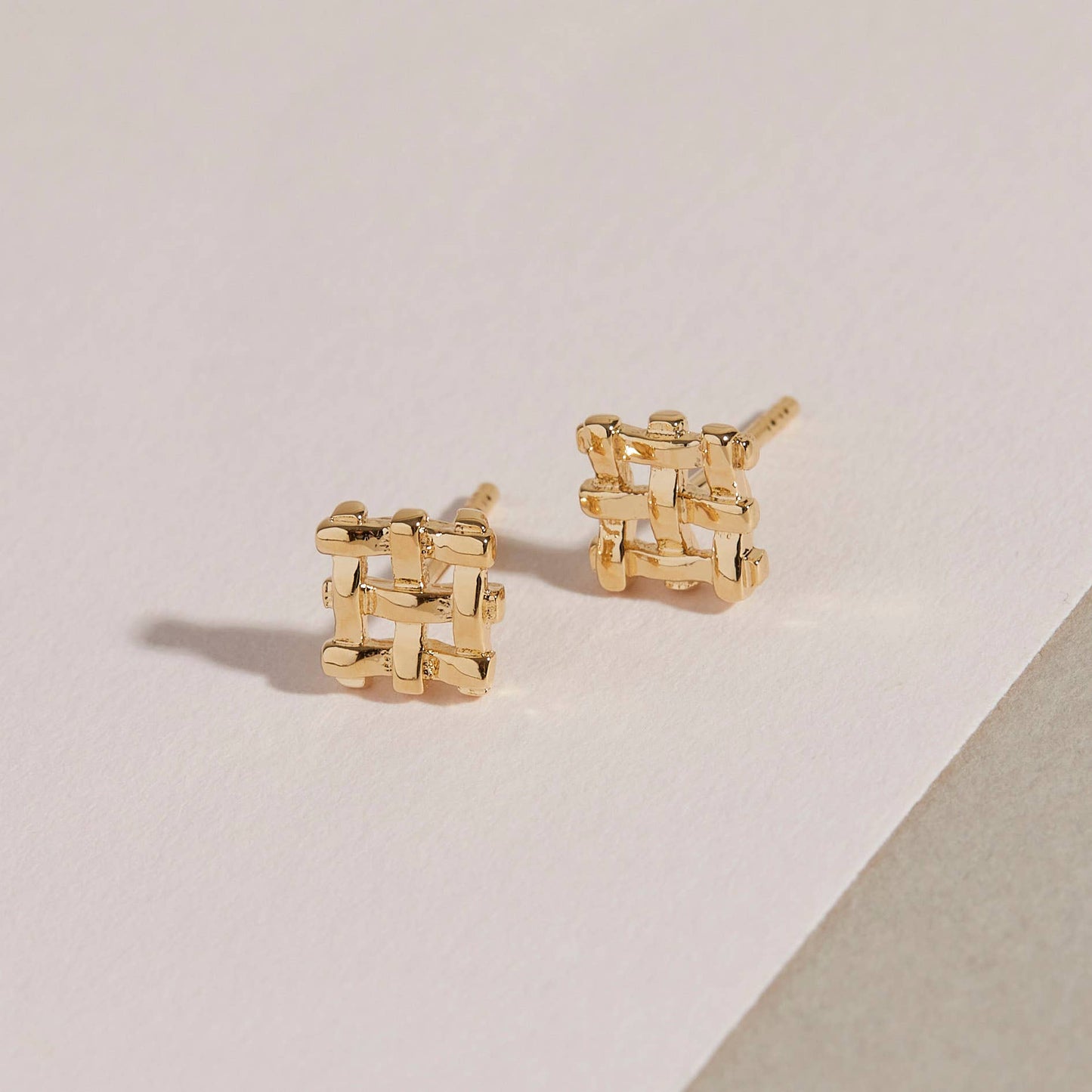 Crosshatch Studs - gold plate: Tiny