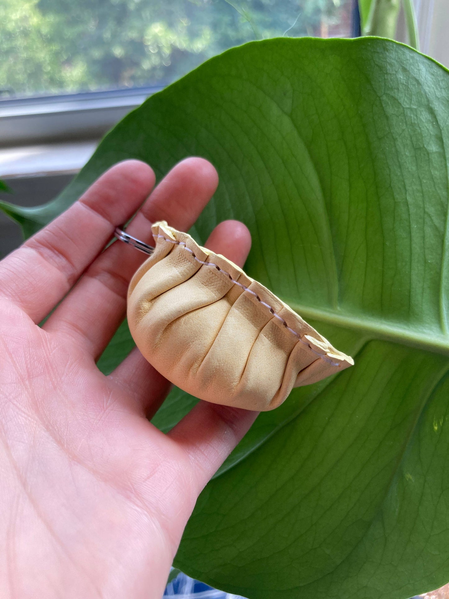Dumpling Keychain in Leather Food Lover Stocking Stuffer
