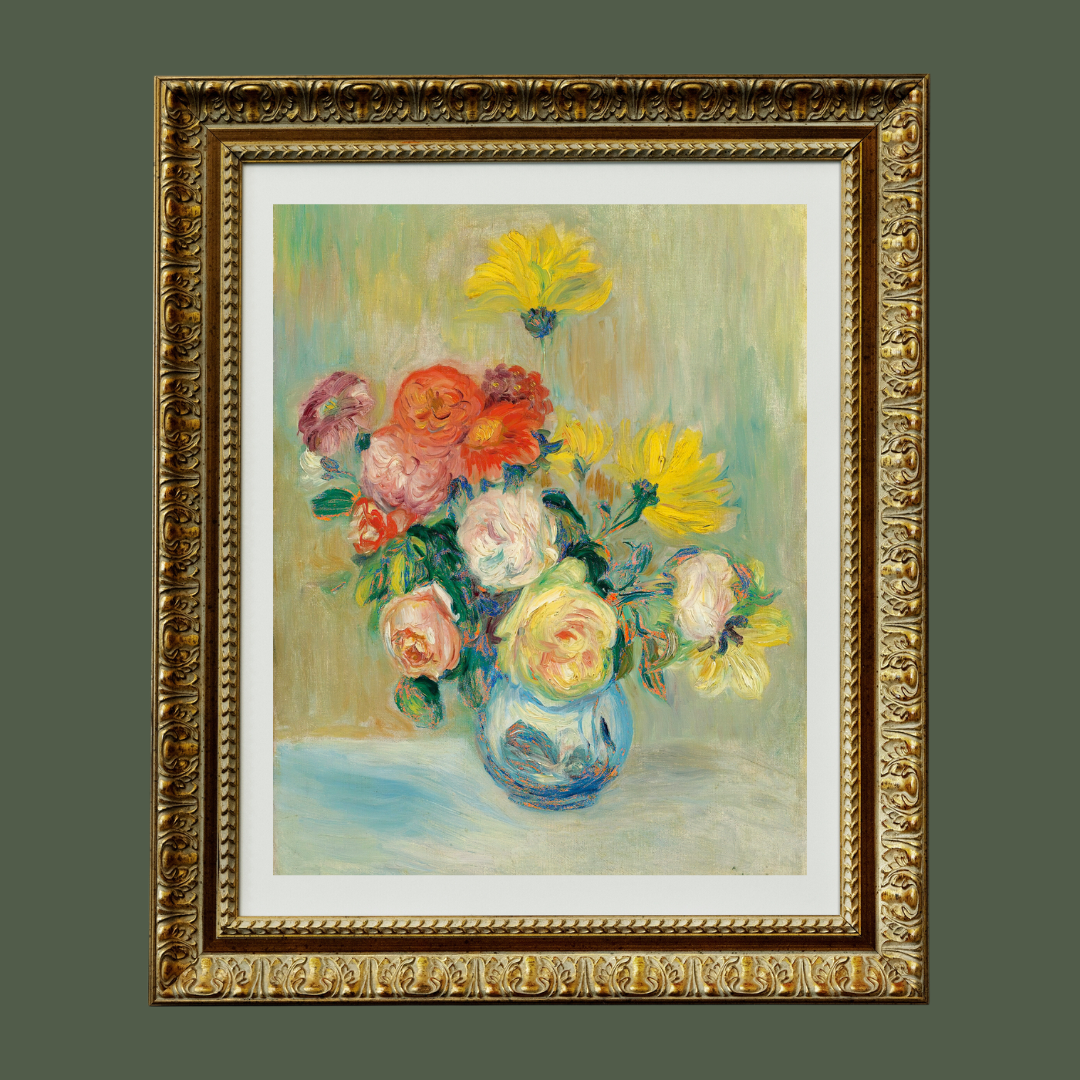 Dahlias Vase Antique Print
