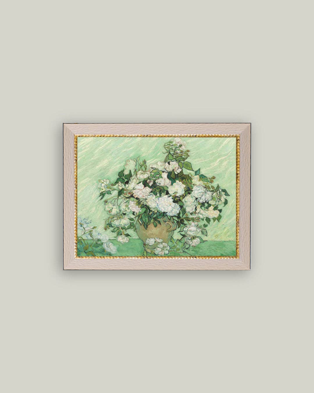 Green Roses Framed Antique Art: 9x7