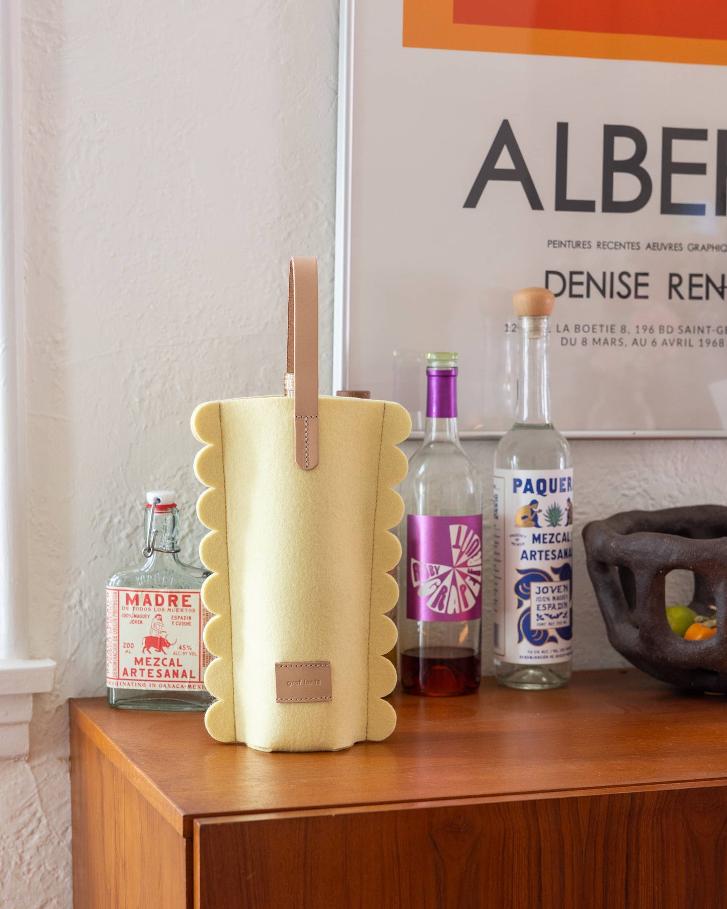 Deco Edge Merino Wool Bottle Bag in Limoncello: Limoncello Vachetta