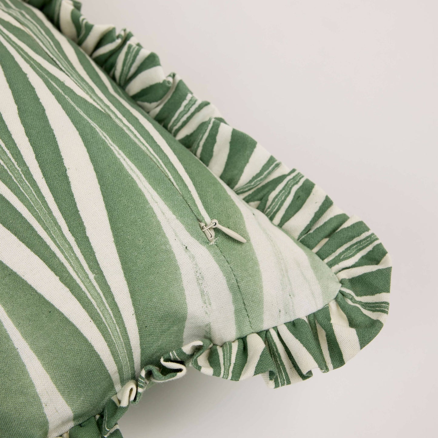 Green Banyan Block Printed Ruffle Pillow
