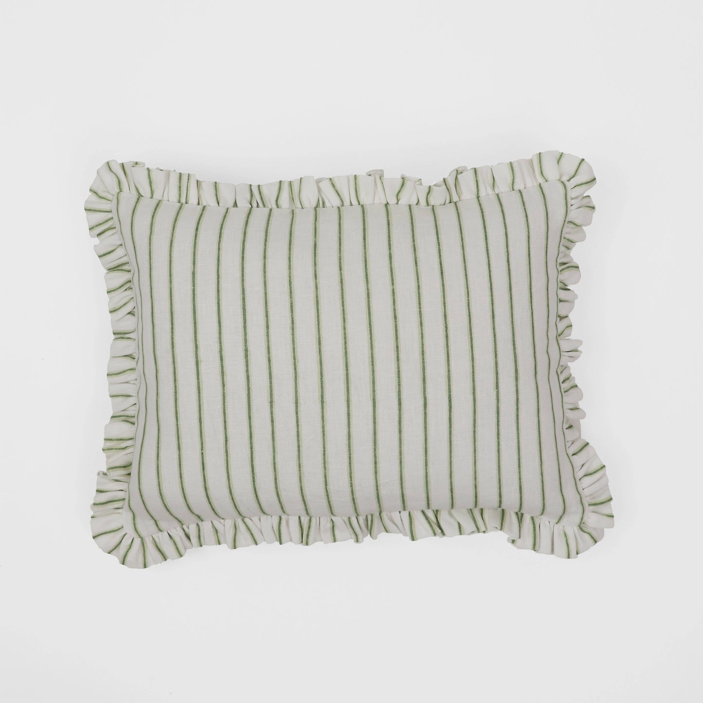 Green Shadow Stripe Block Printed Ruffle Pillow