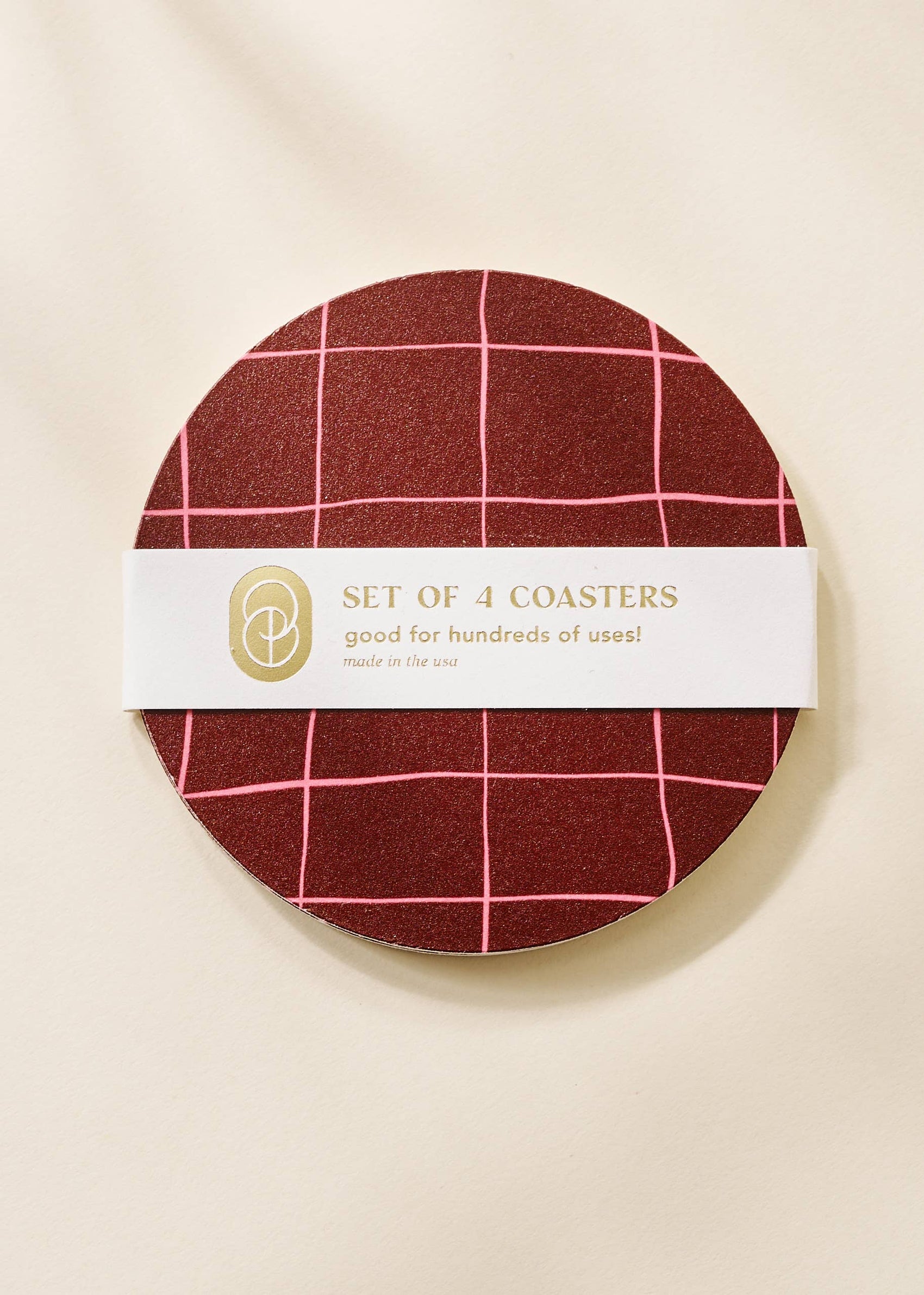 Pink and Burgundy Windowpane Plaid Coaster - Set of 4