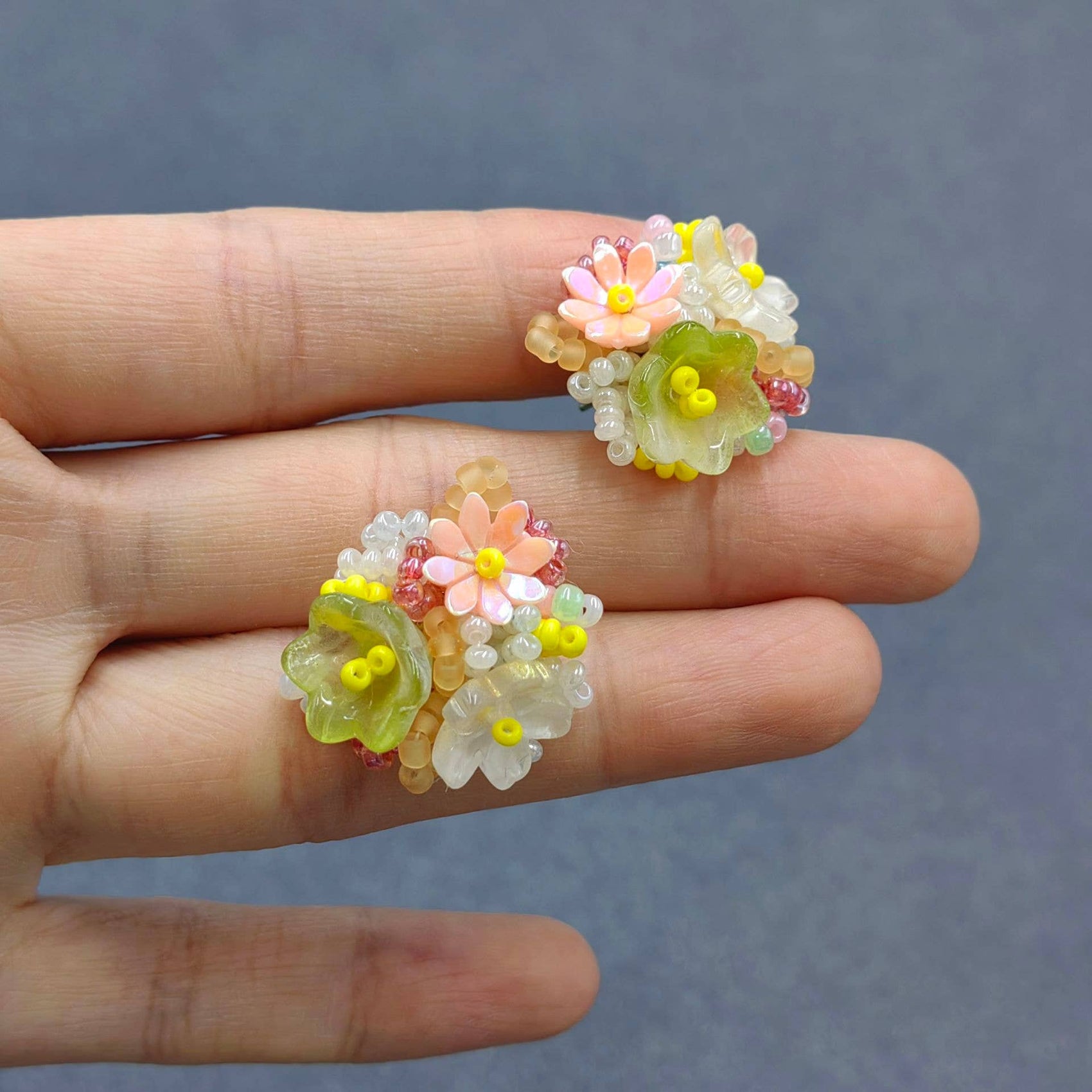 Seed Beads Colored Flower Stud Earrings - SB