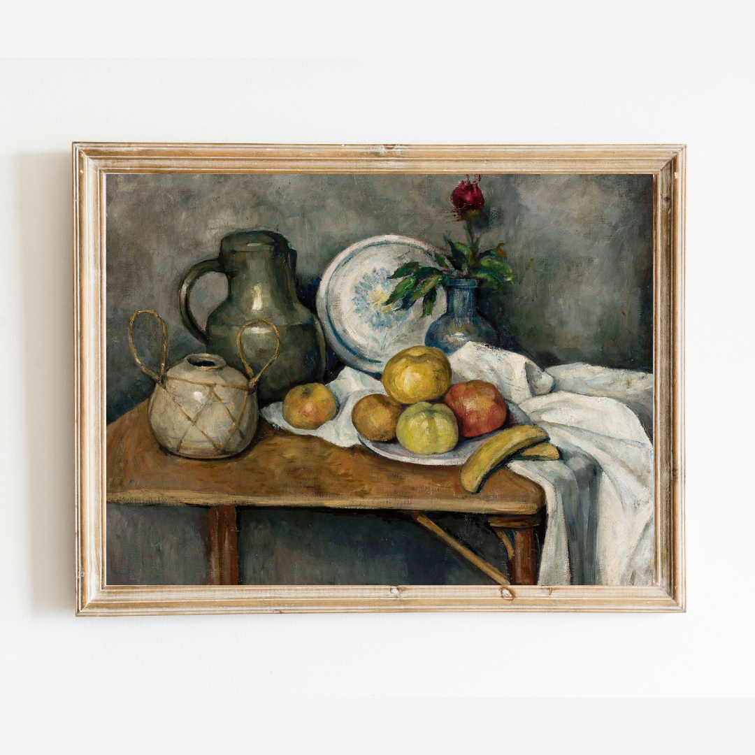 Still Life of Fruit on Table Antique Art Print
