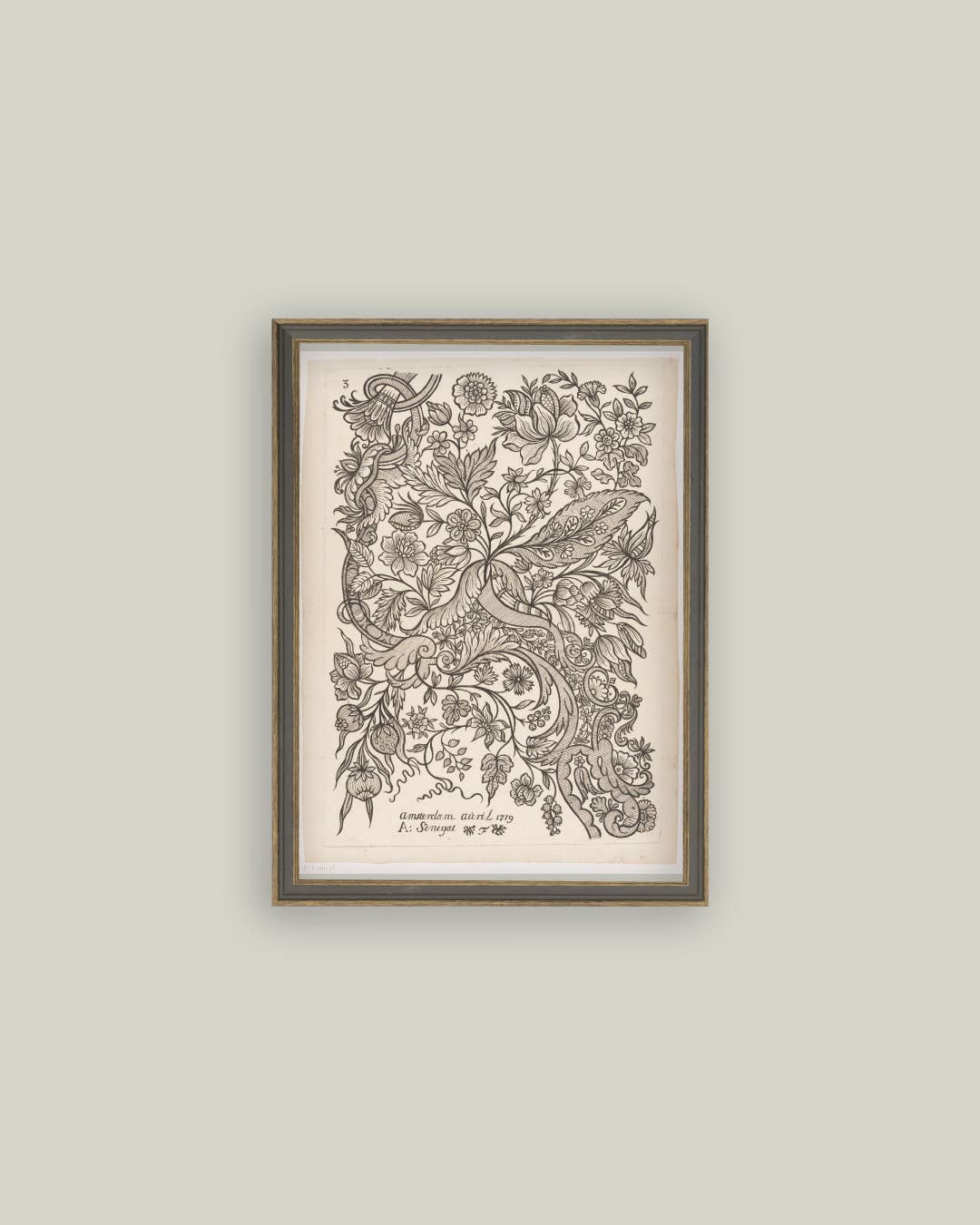 Paisley Sketch Framed Antique Art: 7x9