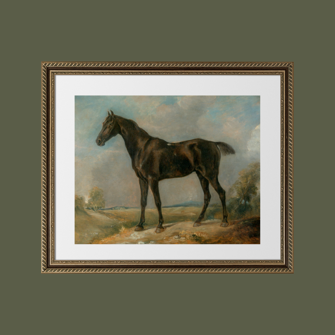 Black Riding Horse Antique Art Print