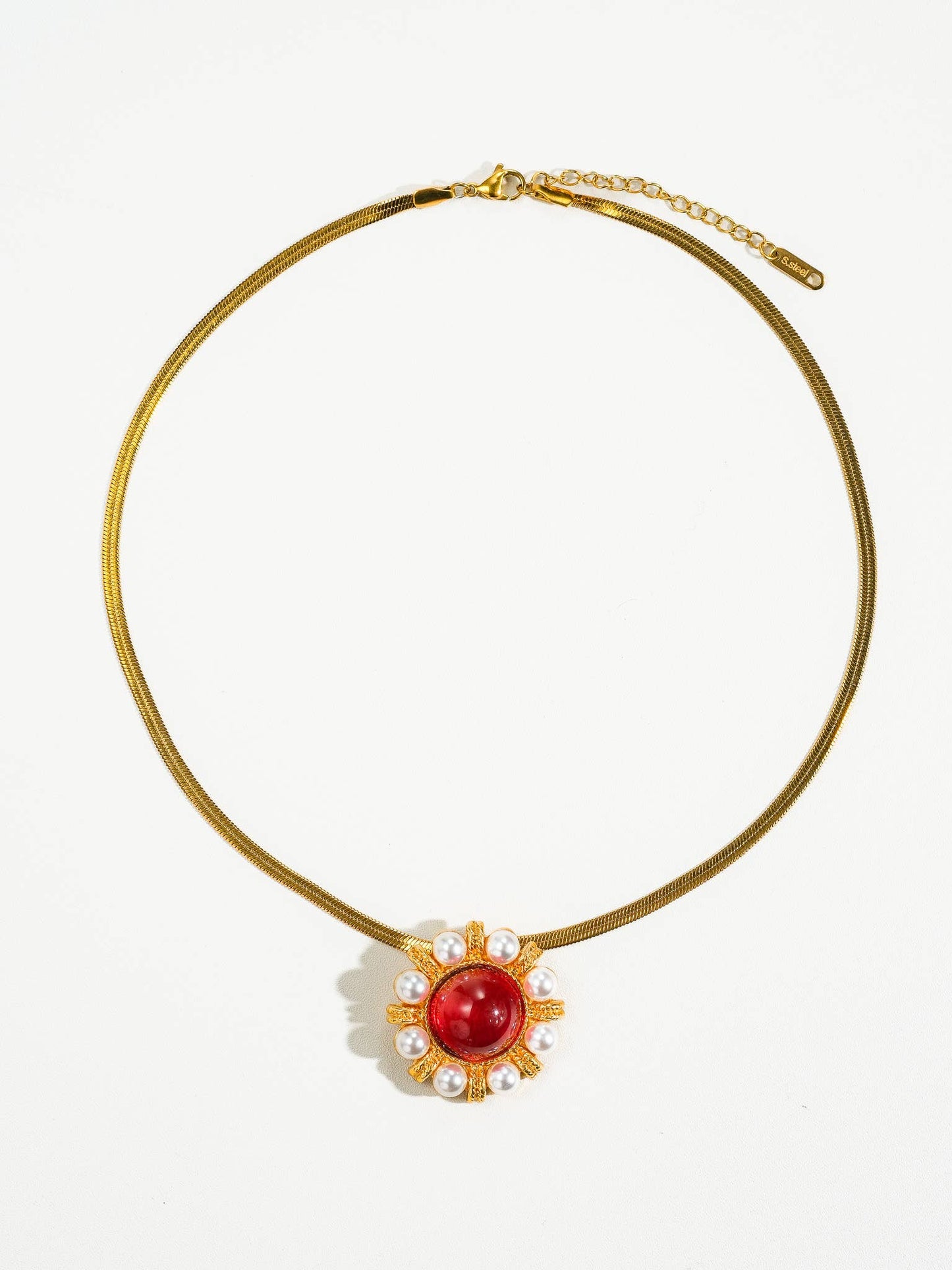 Solara Vintage Gold Boho Necklace: Red