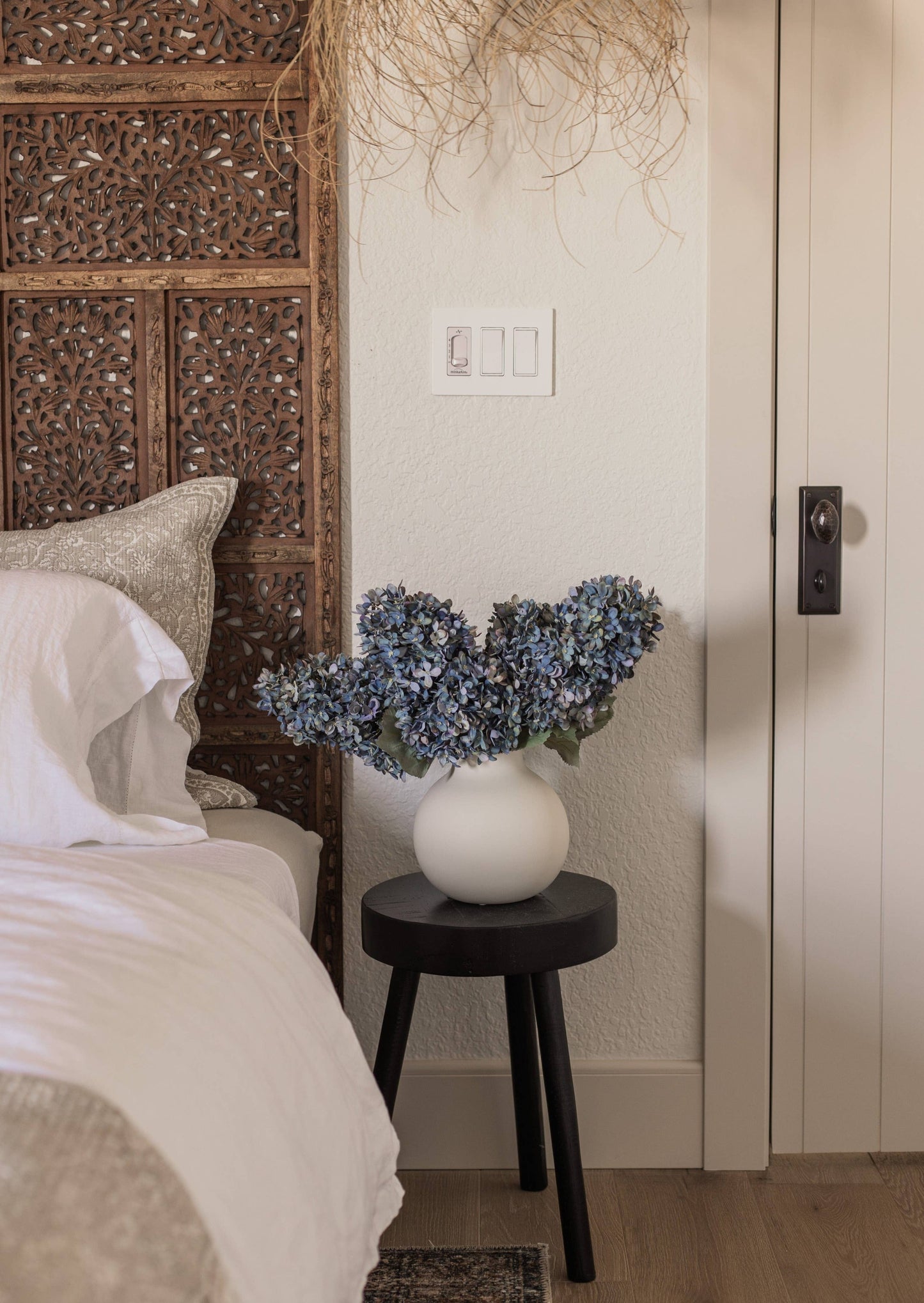 Vintage Blue Dried Look Fake Cone Hydrangea 35" x 10" Bloom