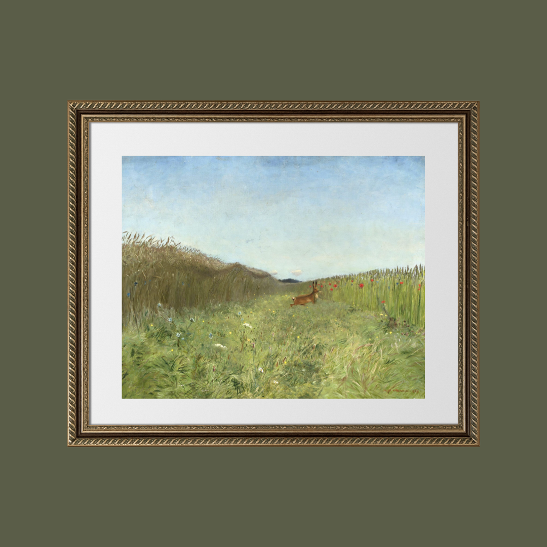 Hare in the Field Antique Art Print