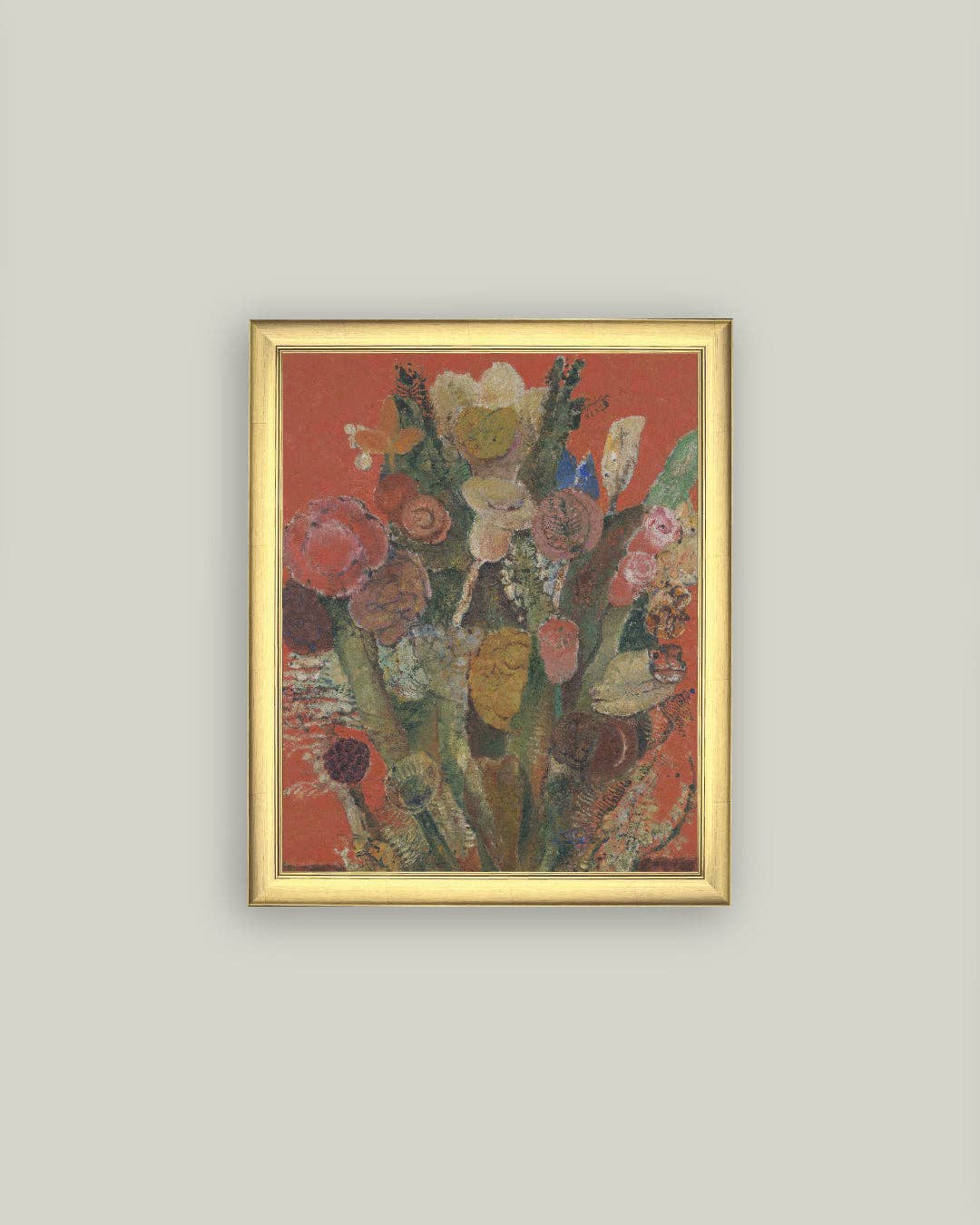 Eccentric Bouquet Framed Antique Art: 13x17