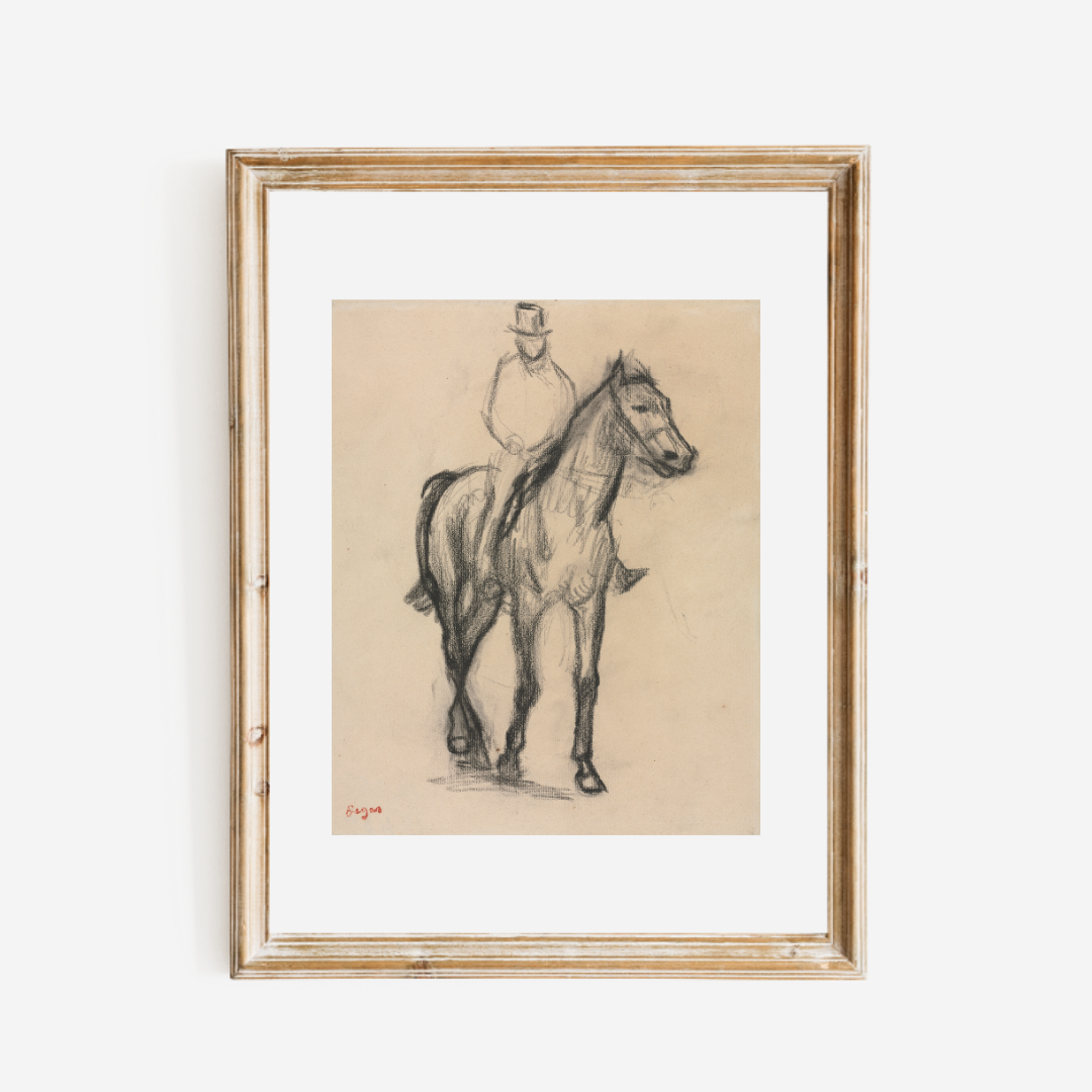 Horse and Rider Sketch Antique Art Print