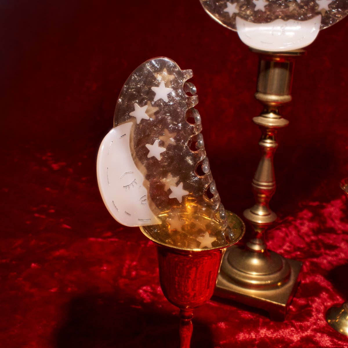 Silver Sparkle Acetate Moon and Stars Astrology Hair Claw