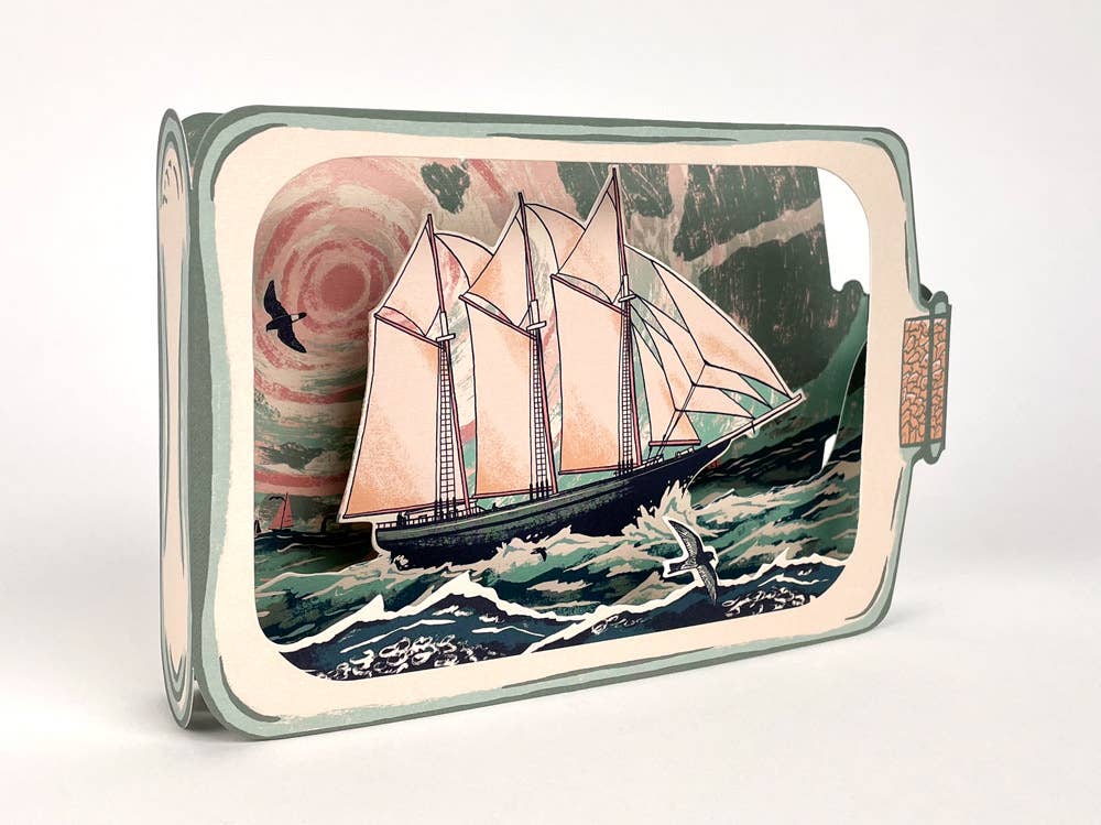 Schooner in a Bottle 3D Card - Tom Jay