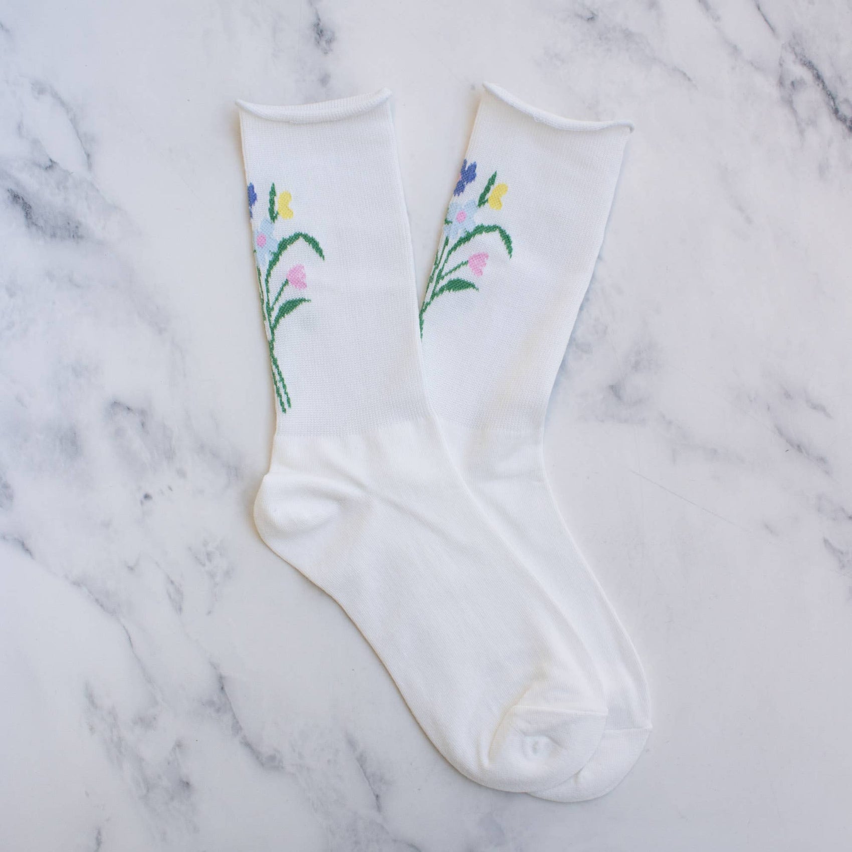 Women's Flower Bouquet Socks: White