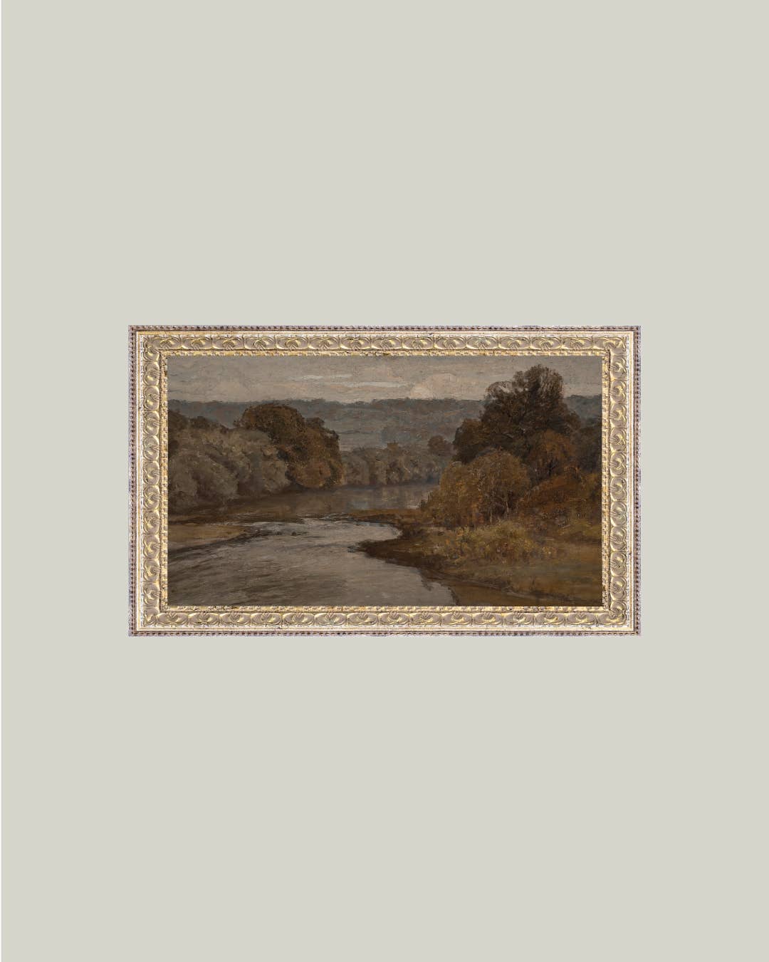 Autumn River Framed Antique Art: 12x7