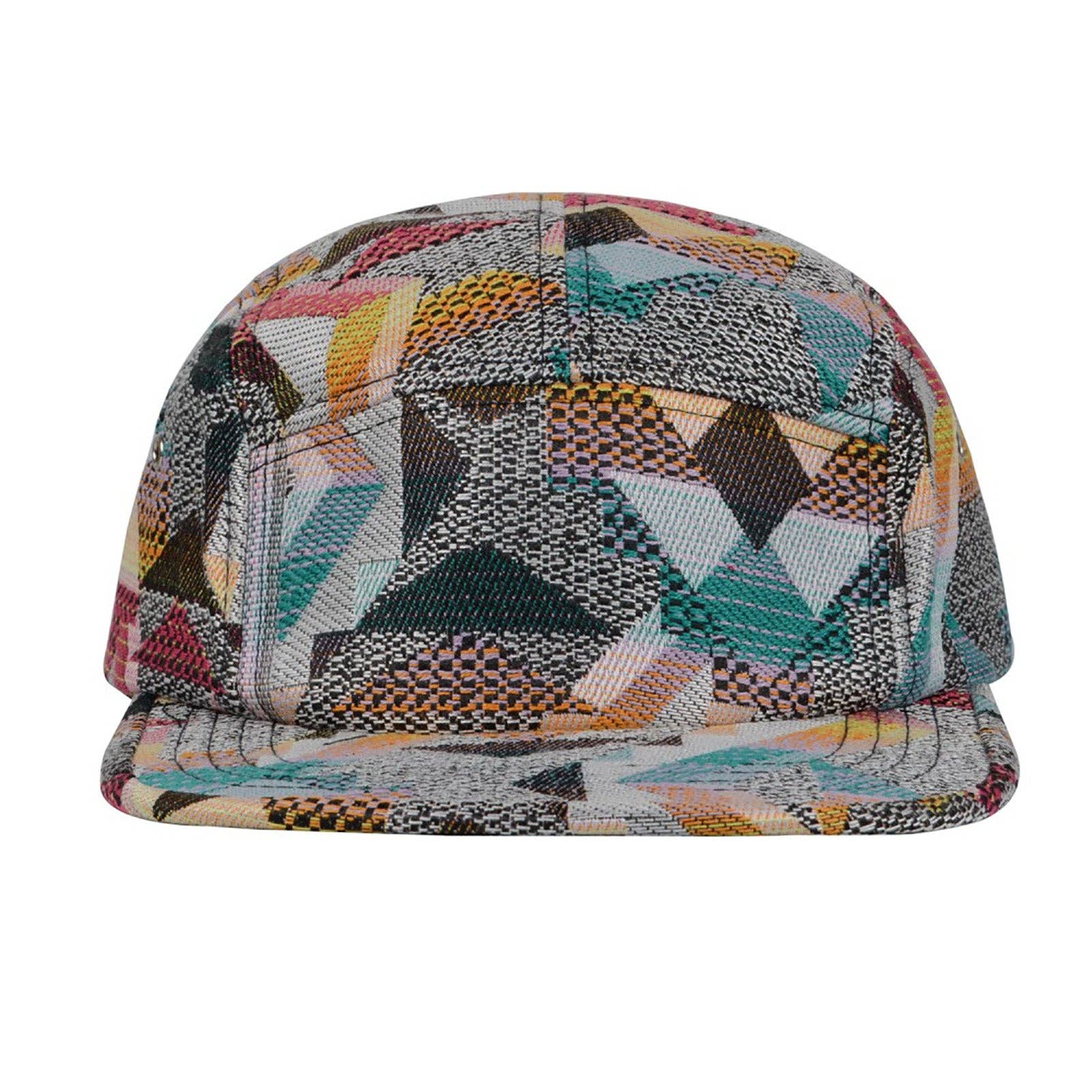 Hatphile XL Patchwork Jacquard 5 Panel Hat Camp Cap: Geo Turquoise XL