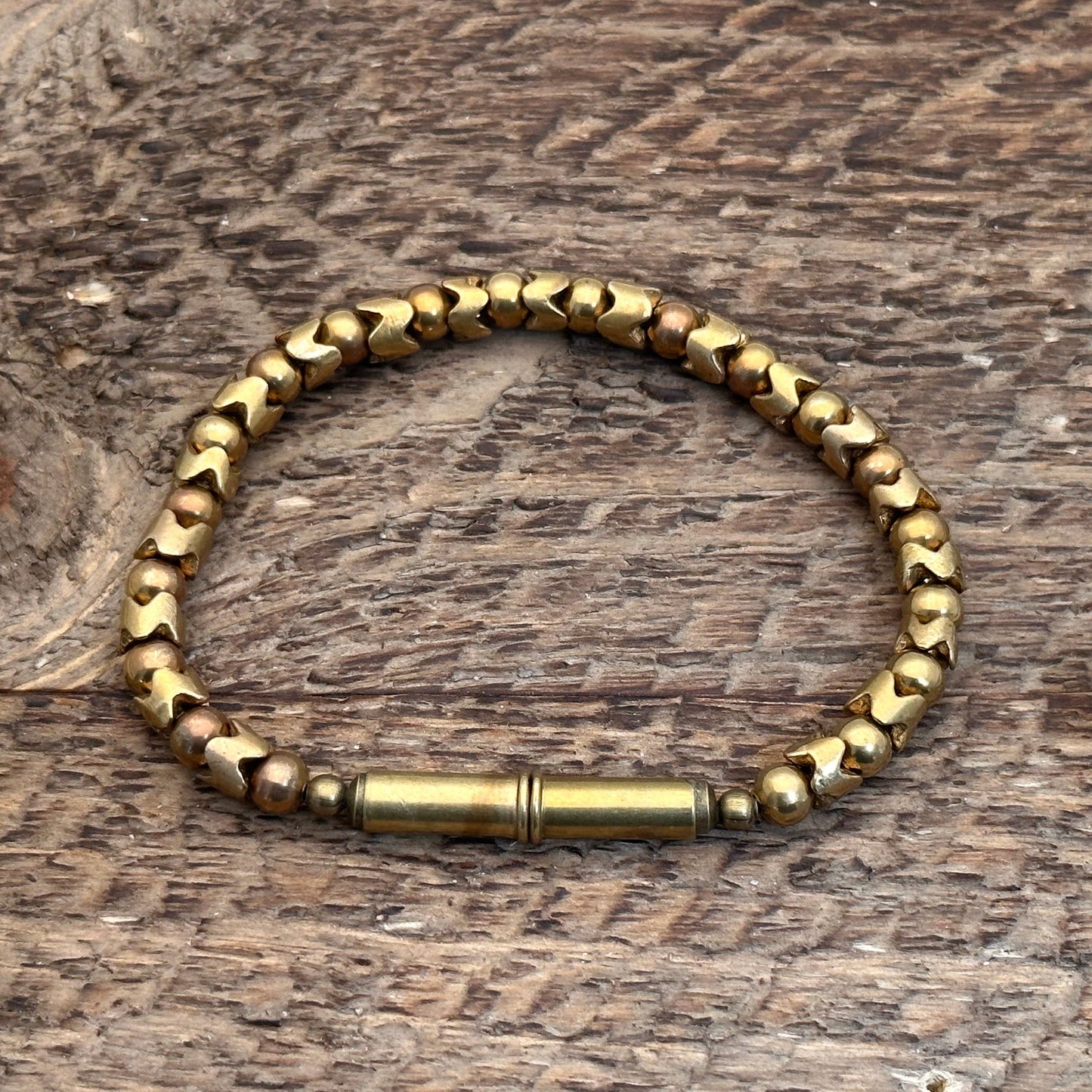 Flint Beaded Single Bracelet: Brass Snake / Extra Large