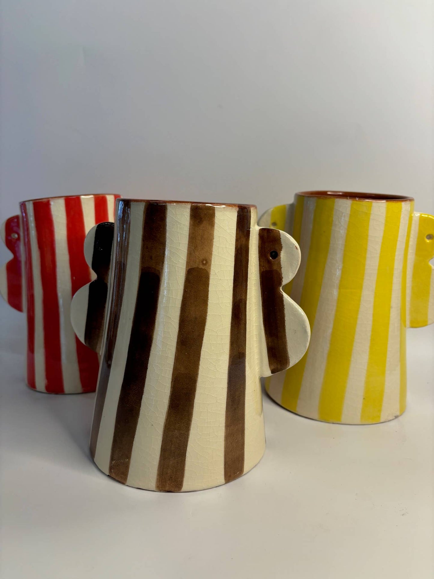 Moroccan Ceramic Striped Vase - Wings: Red