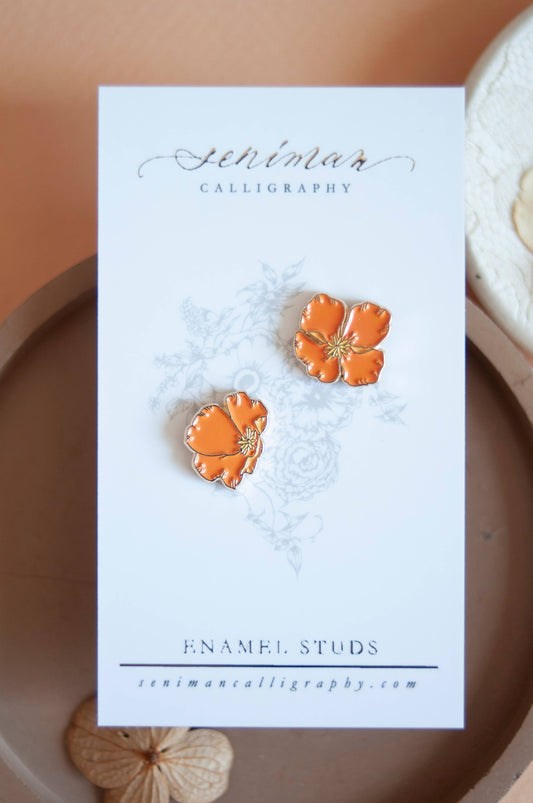 California Poppy Gold Enamel Earrings