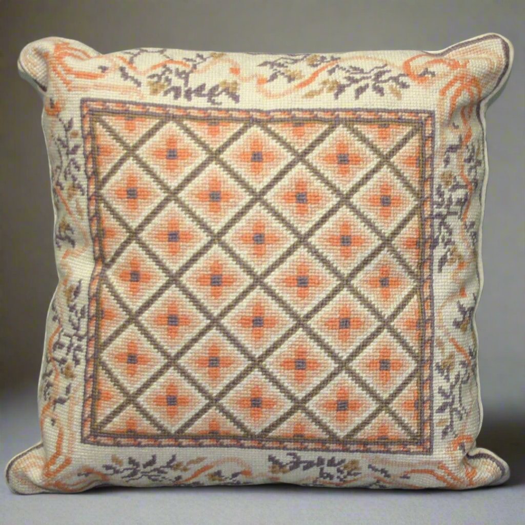 Wool Needlepoint Laura Ashley Inspired “Coral”Pillow Cover