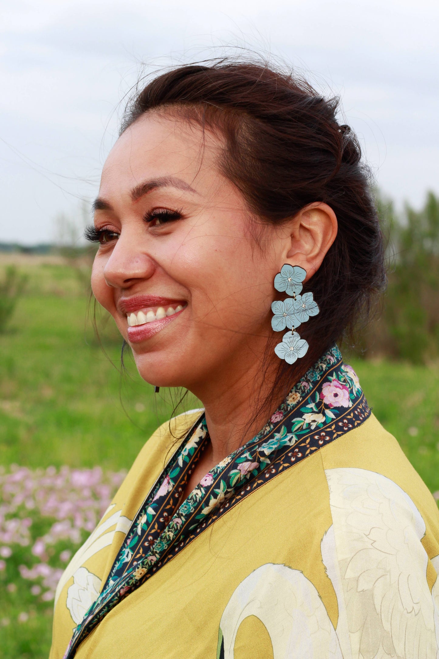 Hydrangea Statement Earrings - Blue