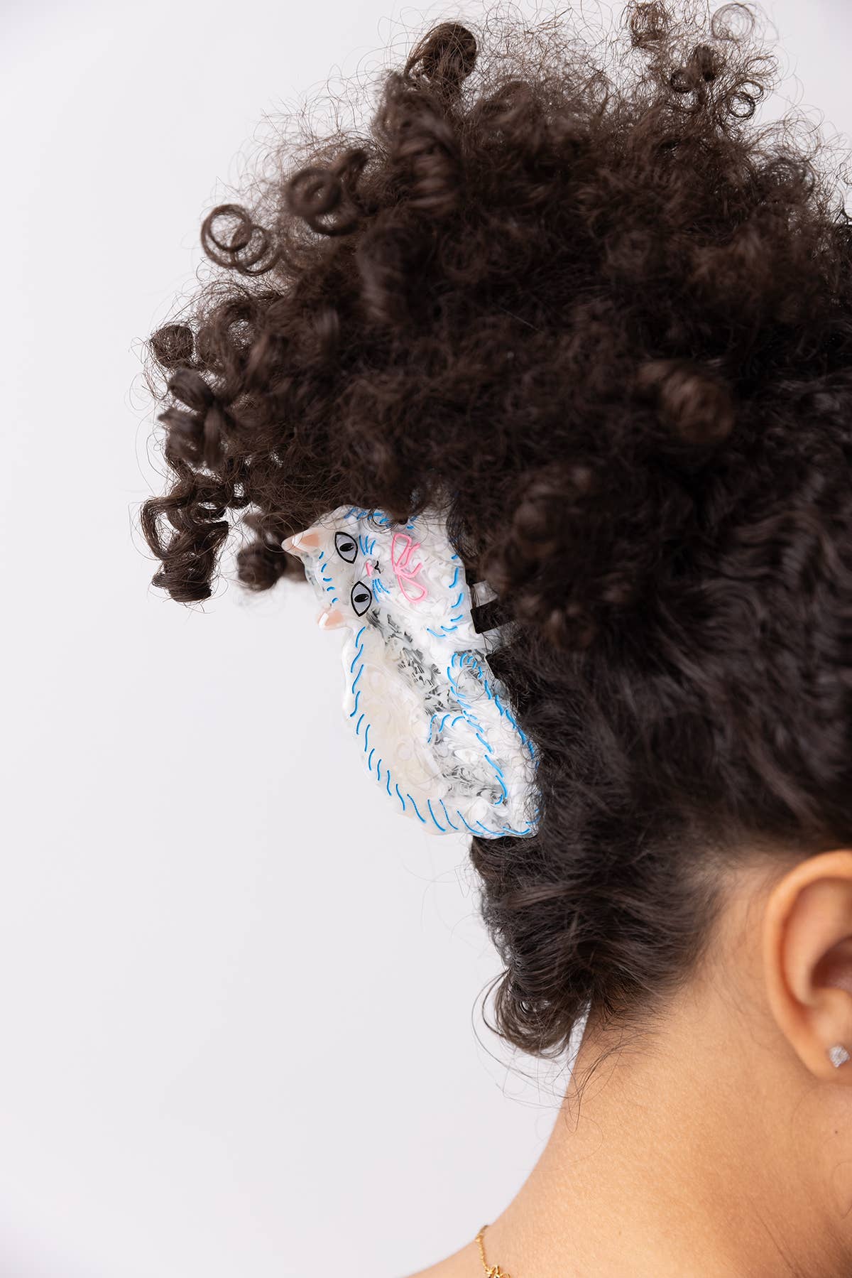 Pretty Kitty White Persian Cat Hair Claw with Pink Bow