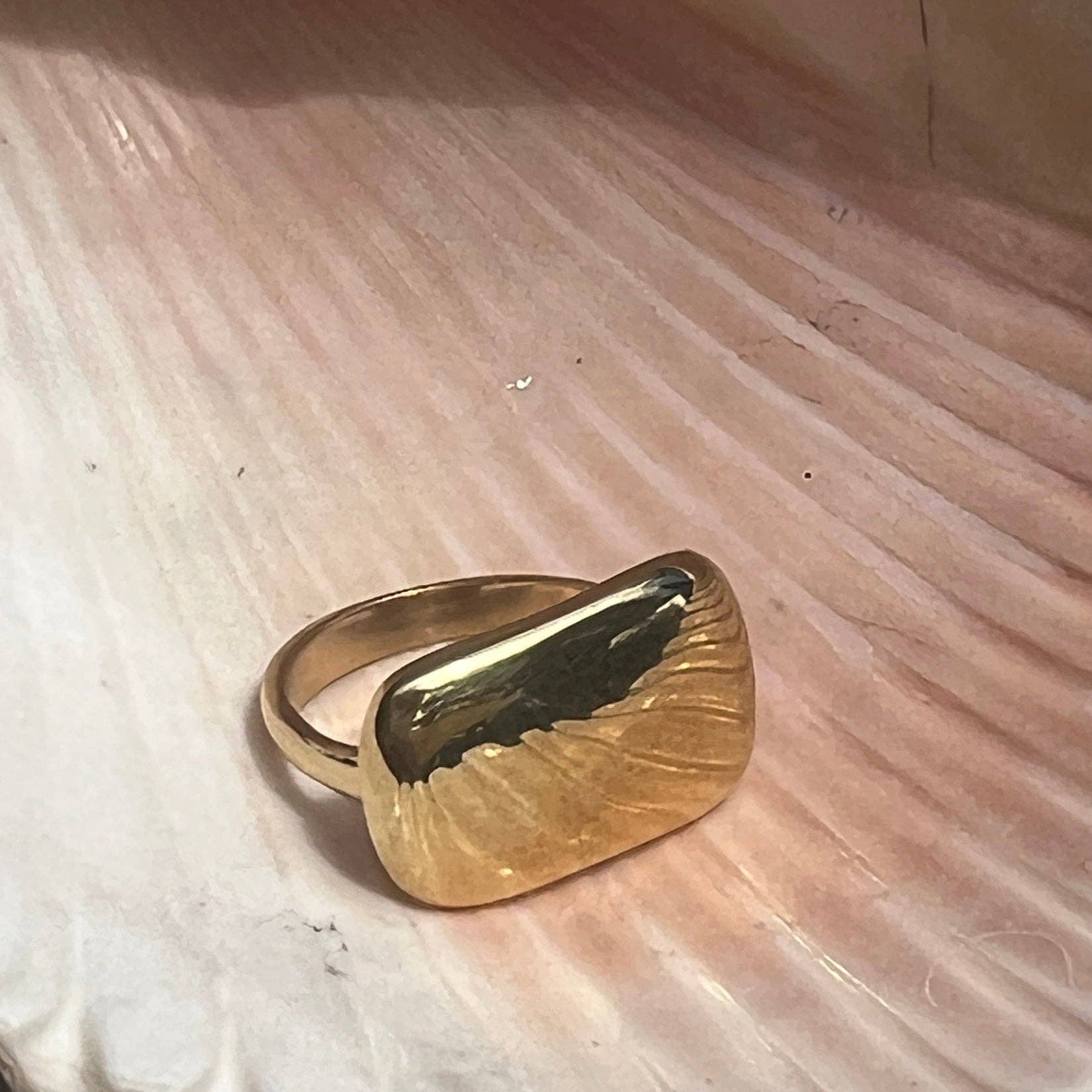 Hand Cast Brass Large Rectangle Ring - Arlo : 6